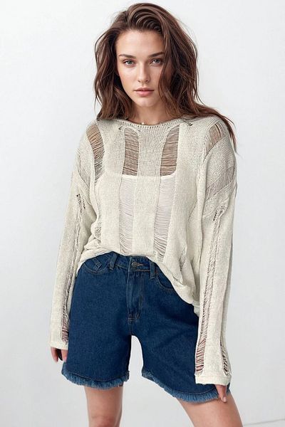 VAGGON Bicycle collar openwork knitted blouse