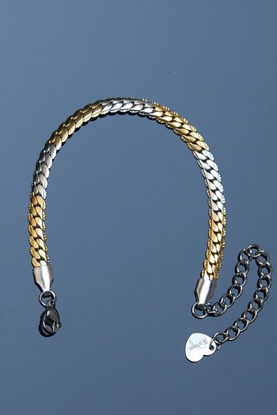Rua Jewelry Steel Crushed Gourmet Patterned Bracelet 5 mm Gold & Silver Color |   Non-Blackening, Unisex, 2 Years Warranty