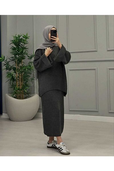 AXXAN Skirted Loose Knitwear Suit Sweater Suit Knitwear Loose Cut Standard Size 36/42 Size Range