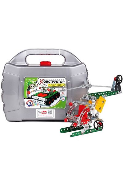 Technok Metal Construction Set Tehnok 27x23x9 with Bolts, Tools, and Tires for Military Machines, 8 Models,