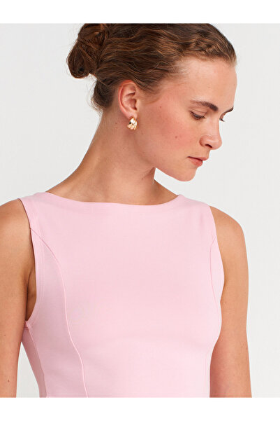 Dilvin 21001 Kayık Yaka Peplum Top-Toz Pembe