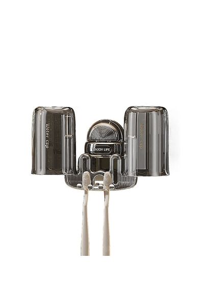 SOHO Toothbrush Holder with 2 Rinse Glasses, Strong Vacuum Suction, ABS, SOHO, Gray Transparent