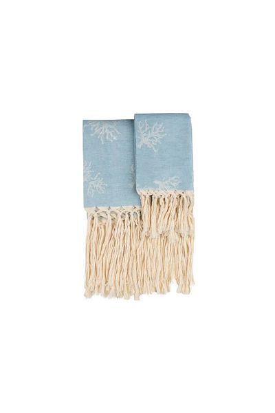 Casa Amalfi Set of 2 guest towels, 70x135 cm, cotton and linen, Casa Amalfi, Acqua Marina Fringe, blue