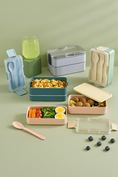 Poomy Dvostruka nepropusna kutija za ručak sa poklopcem – kašika i vilica ukl...