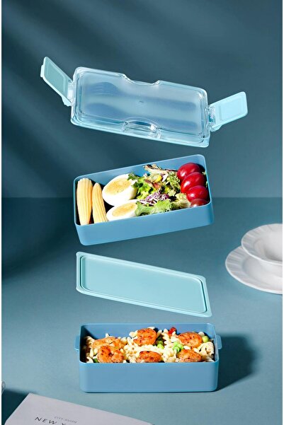 Poomy Cutie de prânz cu 2 straturi cu capac rezistent la scurgeri – Include lingură și furculiță, recipient portabil pentru alimente și depozitare