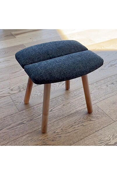 unboxdeco Retro Ahşap Ayaklı Dekoratif Almond Şekilli Kayın Puf Tabure Bench Antrasit Tekli