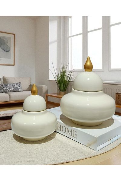 VERA HOME DECOR Ceramic, Hand-Painted Decorative, Cream Shah Cube, Vase