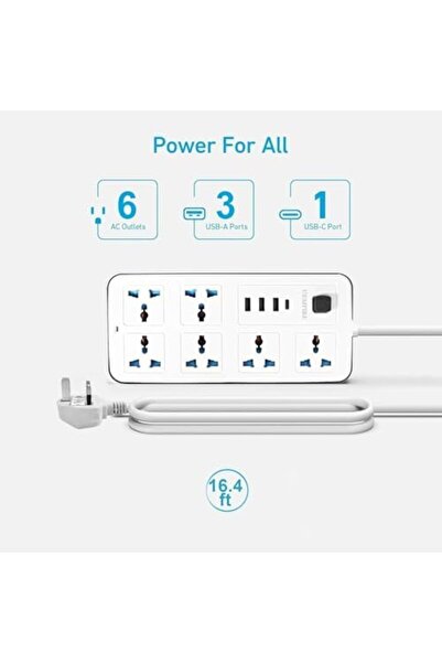 TAFASSELL WE EMPIRE Universal Power Extension Cord - 6 Power Outlets, 3 USB Ports, and 1 Type-C Port, 2 Meters