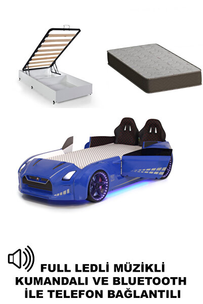 Ferramini Mavi Arabalı Yatak Kapıları Açılan GTR Full Ledli Kumandalı ve Müzi...