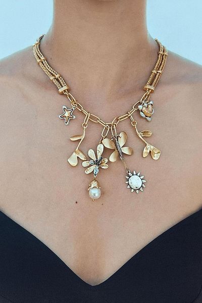 New Obsessions Metal Butterfly and Flower Multi Charm Necklace