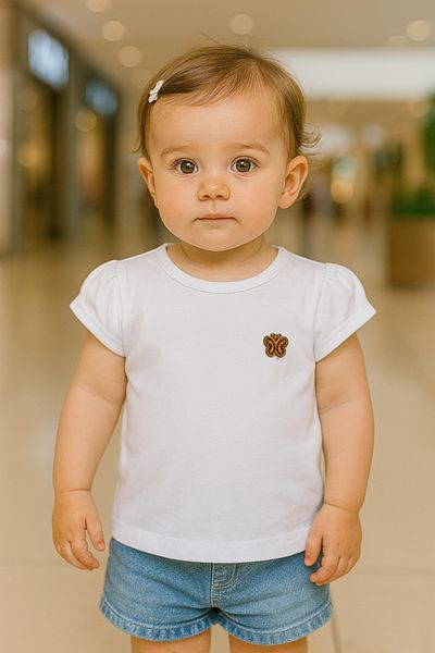 Kidaxi Baby Girl Leather Crest T-Shirt 3-6/6-9/9-12/18-24 Months