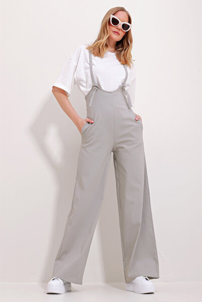 VAGGON Women's Stone Double Pocket Strap Lycra Salopet Jumpsuit Prmx11539