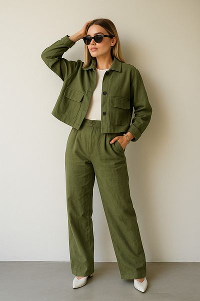 ForOus Suede Jacket Palazzo Pants Double Set