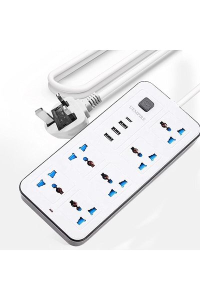TAFASSELL سلك تمديد طاقة عالمي من WE EMPIRE - 6 مقابس طاقة، 3 منافذ USB، ومنفذ واحد من النوع C، بطول 5 أمتار