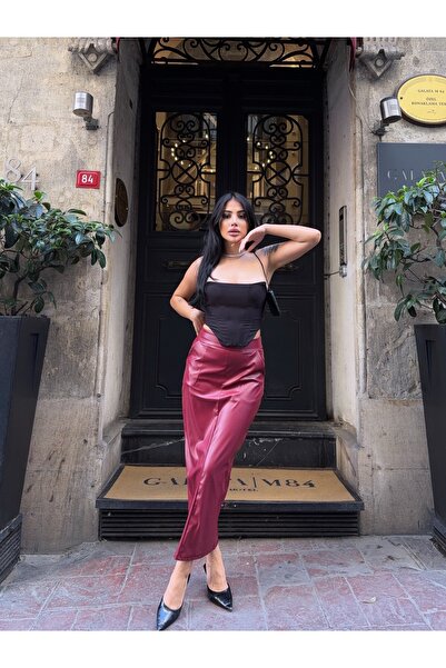 CARLA MARA Fusta creion din piele cu fantă în spate