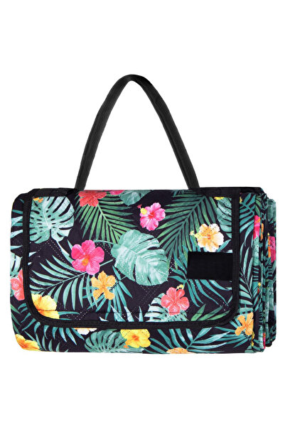 SERSIMO Picnic or beach blanket, with insulating foil and handle, 150x200cm, black floral