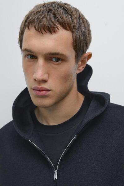 Massimo Dutti Yün karışımlı kapüşonlu hırka