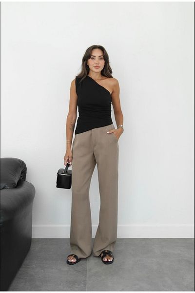 ForOus Pallazo Pants High Waist with Front Zipper and Hidden Hooks with Side Pockets
