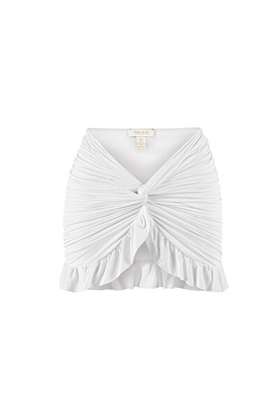TIME MUSE Λευκή φούστα με βολάν με λεπτομέρεια με κόμπο CARRIE