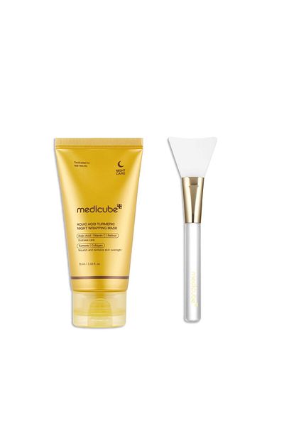 Medicube Overnight Glow Duo for Uneven Skin Tone: Turmeric Overnight Wrapping Peel Off Mask and Jell