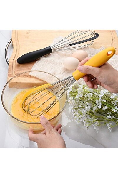 SOHO Set 3 Cooking Utensils 2 Whisks 1 Egg Separator Stainless Steel Silicone Yellow