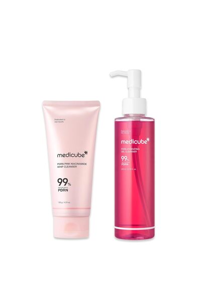 Medicube Pink Cleanse & Glow Duo: PDRN Marshmallow Whip Cleanser and PDRN Jel...