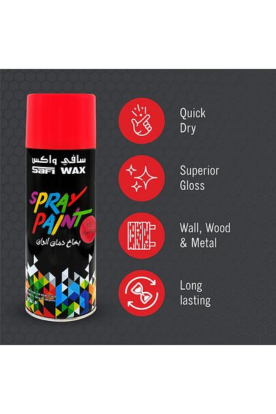 SAFI WAX Spray Paint Fire Red SFW-P-73 – Quick Dry, Gloss Finish for Multiple Surfaces 450ml