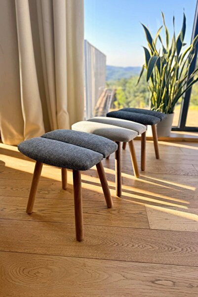 unboxdeco Retro Ahşap Ayaklı Dekoratif Almond Şekilli Kayın Puf Tabure Bench Antrasit Tekli