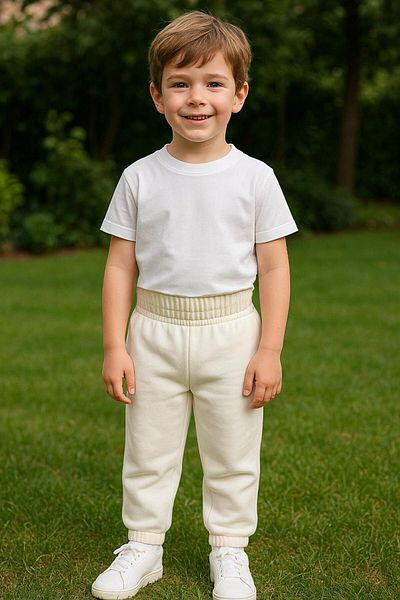 LUESS Boy's 100% Cotton Sweatpants with Elastic Waist and Legs - White (3-4 Years 8-9 Years)