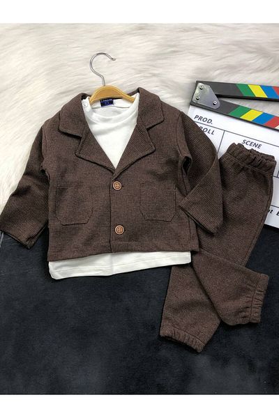 KGN GİYİM Baby Boy 3-Piece Jacket Bottom Top Set