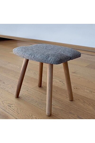 unboxdeco Retro Ahşap Ayaklı Dekoratif Almond Şekilli Ceviz Puf Tabure Bench Gri Tekli