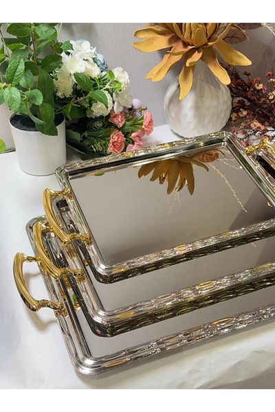 aljahwari 3-piece serving set, two-tone nickel gold