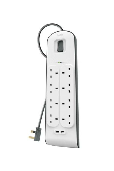Belkin 8-Outlet Surge Protection Charging Strip White/Black 2m