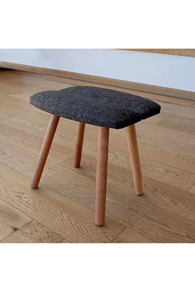 unboxdeco Retro Ahşap Ayaklı Dekoratif Almond Şekilli Kayın Puf Tabure Bench Antrasit Tekli