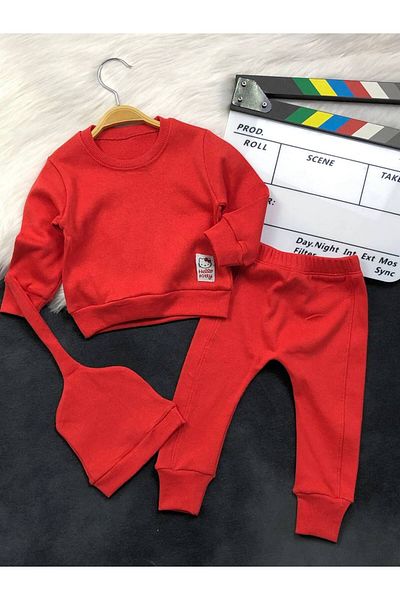 KGN GİYİM Baby Boy 3-Piece Bottom Top Set Hat Gift