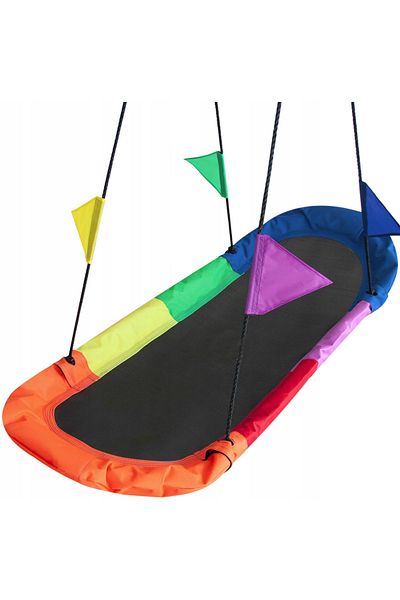 SERSIMO Hammock swing 167x75 cm, with metal frame and colored flags, double grip, multicolor