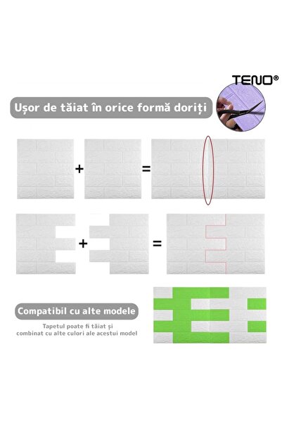 Teno Set 50x Tapet Caramida 3D Teno®, suprafata acoperire 26.5 mp, 70x77 cm, alb