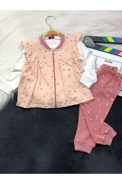 KGN GİYİM Baby Girl Bottom Top 3-Piece Vest Track Suit Set