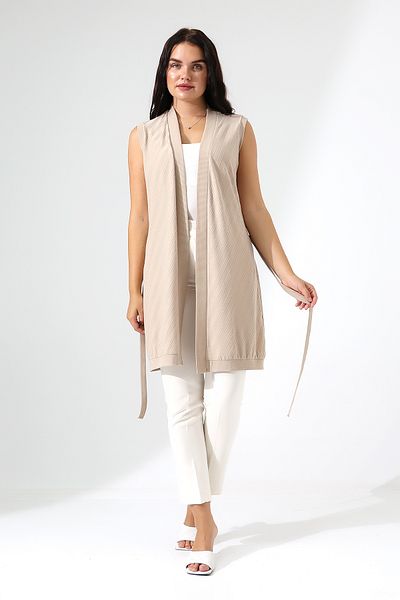Şiir Moss Relaxed Fit Soft Textured Stretchy Combed Cotton Long Women's Vest & Cardigan - Mink