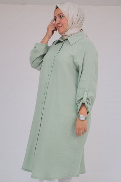 Eslina 48058 Large Size Buttoned Muslin Shirt - Nefti