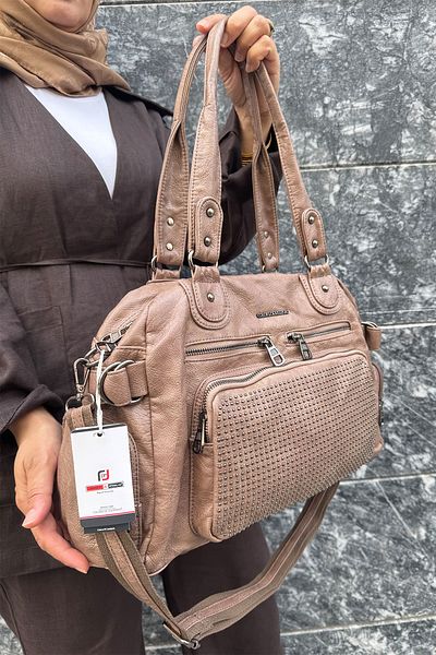 Just Polo Women's Multi-Compartment Soft Washed Leather Handle Cross Shoulder Bag