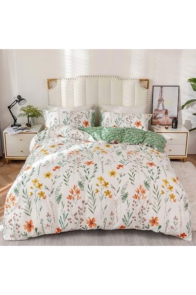 Luofanfei Cotton bed linen, set with double duvet cover 200x200, 2 pillowcases 80x80, with zipper, washable, moa