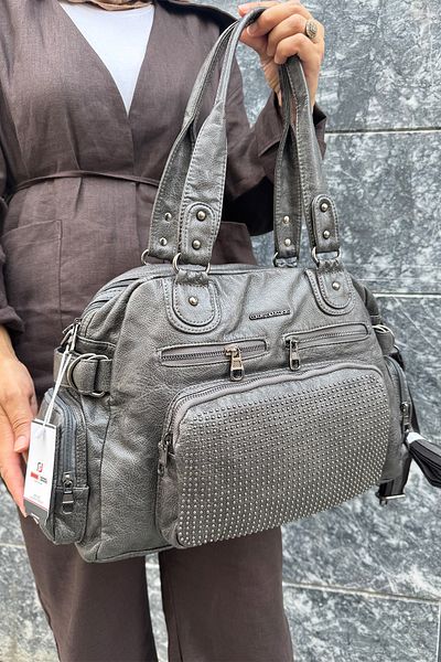 Just Polo Women's Multi-Compartment Soft Washed Leather Handle Cross Shoulder Bag