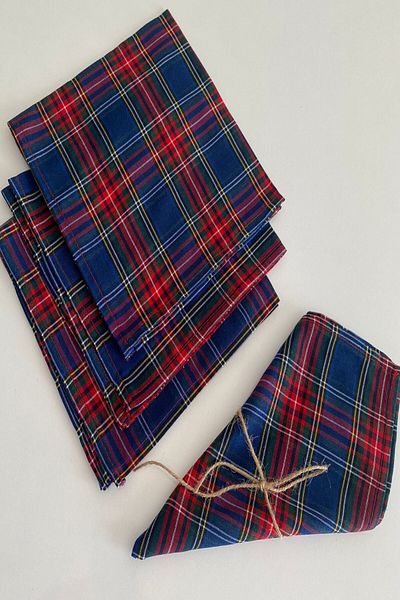 zarafet concept Navy Blue Scottish Plaid Gingham Fabric Napkin 40X40 cm