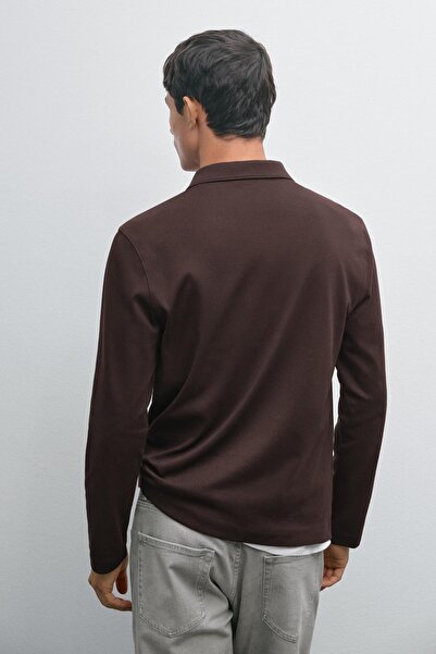 Massimo Dutti Uzun kollu fermuarlı polo yaka t-shirt