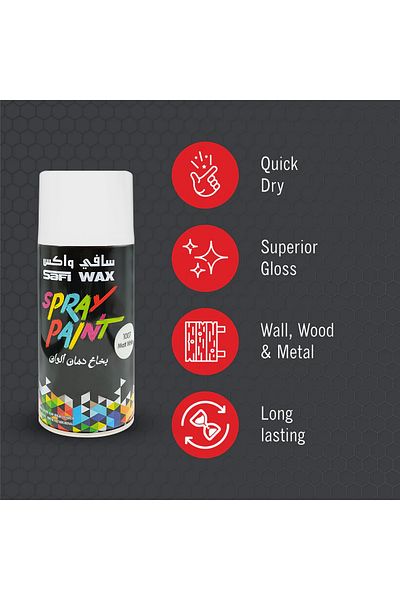 SAFI WAX Spray Paint Matt White SFW-P-1007 – Quick Dry Gloss Finish for Multiple Surfaces 400ml
