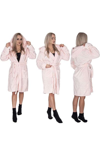 SERSIMO Women's knee-length bathrobe with hood, size L/XL, pink
