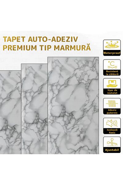 Teno Set 20x Tapet Marmura Premium 3D Teno®, suprafata acoperire 3.6 mp, 30x60 cm, gri