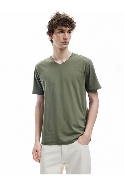 Koton Short Sleeve V-Neck Cotton Basic Men's Slim Fit T-Shirt