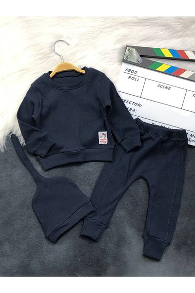 KGN GİYİM Baby Boy 3-Piece Bottom Top Set Hat Gift